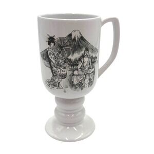1965 Kaysons Ironstone Footed Mug Japanese Scene Mt Fuji Pedestal Cup Japan